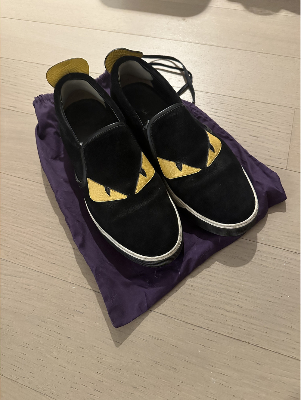 Men Fendi Monster Suede Slip-On Sneakers with Stud Detail